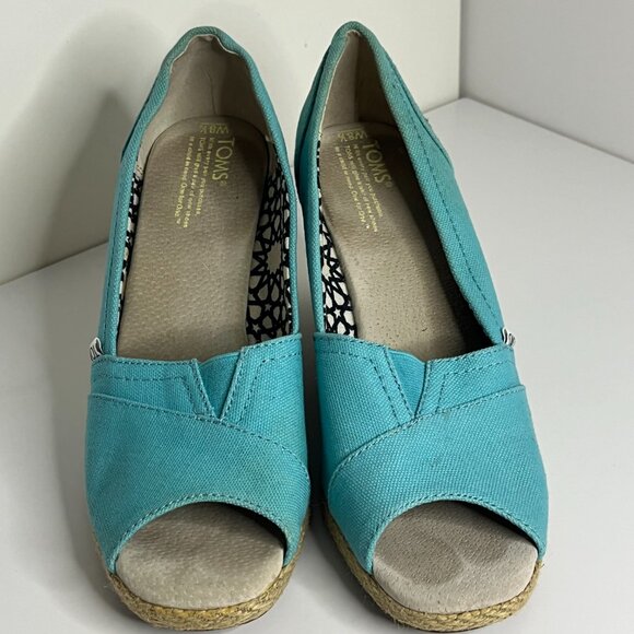 TOMS Espadrilles Wedges Open toe size 8.5 Turquoise - Picture 4 of 4